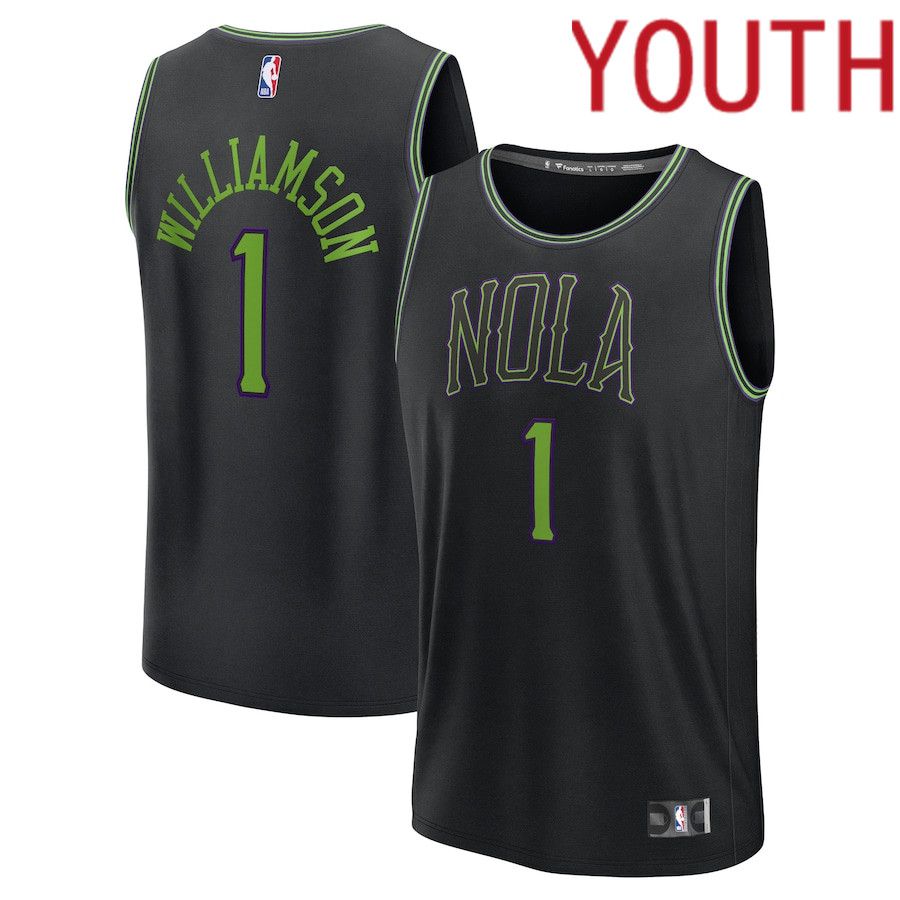 Youth New Orleans Pelicans #1 Zion Williamson Fanatics Branded Black City Edition 2023-24 Fast Break NBA Jersey->youth nba jersey->Youth Jersey